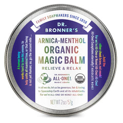 Dr. Bronners - Organic Magic Balm (Arnica-Menthol 2 Ounce) - Made with Organic Beeswax and Organic Hemp Oil Relieves and Relaxes Sore Muscles and Achy Joints Moisturizes and Soothes Dry Skin