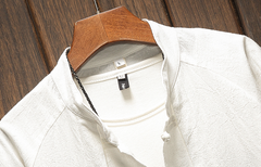 Embroidered Crane Short Sleeve Shirt with Frog Buttons