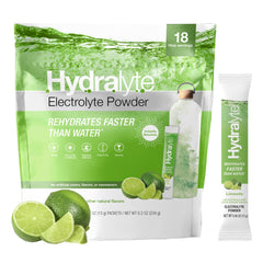 Hydralyte Low Sugar Rapid Rehydration - Lightly Sparkling Electrolyte Powder Packets 16 oz Serve | Limeade Hydration Packets | Hydration for Heat Travel Essential - Workout Essential (18 Count)