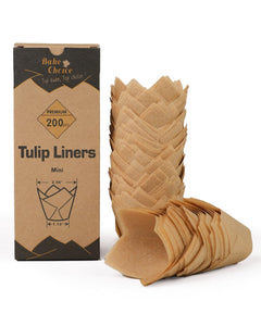 Bake Choice 200pcs Natural Mini Tulip Cupcake Liners for Baking Cups Unbleached Greaseproof EU Parchment paper Mini Tulip Muffin Liners for Party Christmas Valentines