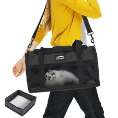 TSA Approved Pet Carrier with Foldable Litter Box Cat Carrier Soft Pet Carrier Portable Airline Approved Travel for Comfort - Fits Pets Up to 18 lbs - Black