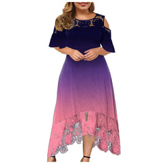Trendy Plus-Size Gradient Lace Shoulder Dress for Women
