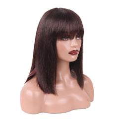 ManeMajesty Short Bob Wig with Bangs 15 inch Straight Hair with Bangs Glueless Non Lace Front Wig Machine Made YAKI Straight Bob Human Hair Wigs for Women Natural Color