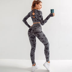 Seamless Camouflage Women's Yoga Set with High Elasticity