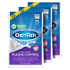 DenTek Cross Flosser Plaque Control Floss Picks X-Shaped Floss 75 Count 3 Pack