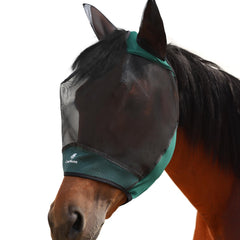 CareMaster Horse Fly Mask Large Space Fly Mask Breathable UV Protection Equine Mask with Reflective Features on Ears Hunter Green M
