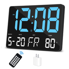 Amgico Digital Alarm Clock with Snooze Temperature Auto Dimming 11.5" Large Display Calendar Desk/Wall Clock for Bedroom Living Room Office Home Classroom Kids Elderly - Blue