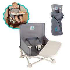 hiccapop OmniBoost Travel Booster Seat with Tray for Baby Dining Table Camping Beach Grandma’s | Folding Portable Tip-Free Design Straps to Kitchen Chairs