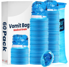 Healqu Hospital Vomit Bags - 60 Pack 1000ml Car Throw Up Bag - for Airsick Travel & Motion Sickness - Leak Resistant Medical Grade Puke Bag - Disposable Barf Bags Throw Up Nausea