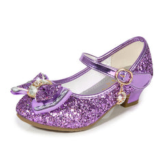 Girls' Casual Glitter High Heel Leather Shoes with Bow