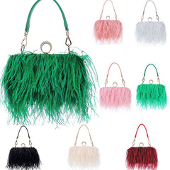 Luxury Ostrich Feather Evening Clutch Bag for Women