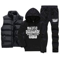 Men's Casual Sportswear Set with Vest and Hoodie (3 Pieces)
