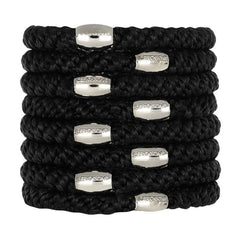 L. Erickson Grab & Go Pony - Black and Silver - 8 Pack Ponytail Holder Hair Ties - Silver Bead