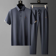 Black Summer Men's Quick-Drying Polo and Trousers Set