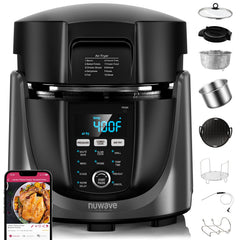 Nuwave Duet Electric Pressure Cooker & Air Fryer Combo 450 IN 1 Slow Cooker & Grill with Integrated Digital Temp Probe 6qt SS Pot Adjustable High/Low Pressure Built-in Sure-Lock Safety Tech