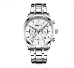 Stylish Men's Black Gold Steel Sports Watch with 3 Eyes