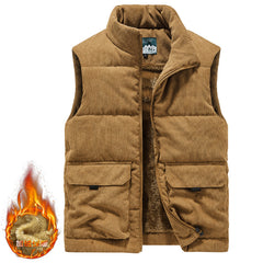 Men's Corduroy Vest with Pockets and Thick Lining