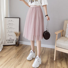 Solid Color High Waist Mesh Skirt for Summer Women