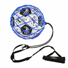 PodiuMax Handle Solo Soccer Kick Trainer with New Ball Locked Net Design Soccer Ball Bungee Elastic Training Juggling Net (Fits Ball Size 3 4 5) (Blue)