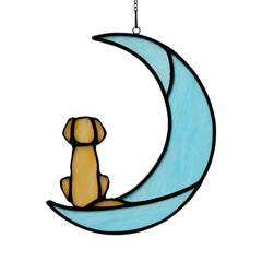 BOXCASA Dog Memorial Gifts Dog on MoonStained Glass Window Hanging for Suncatcher DecorYellow Dog Sympathy Gifts for Dog LoversLoss of Dog Sympathy GiftPet Memorial Gifts