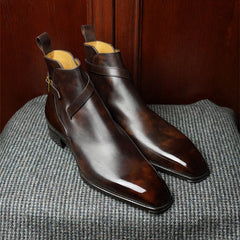 Black Lace Up Square Toe Ankle Boots for Men