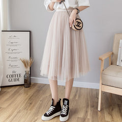 Solid Color High Waist Mesh Skirt for Summer Women