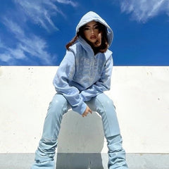 Women's Oversized Skull Rhinestone Hoodie Sweatshirt