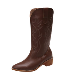 Embroidered White Cowboy Ankle Boots for Women