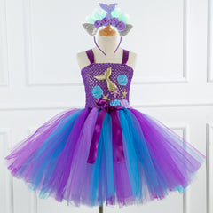 Mermaid Girls Princess Dress with Net Yarn Design