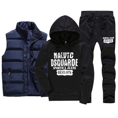 Men's Casual Sportswear Set with Vest and Hoodie (3 Pieces)