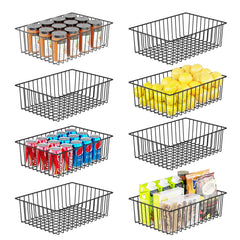 Simple Trending 8 Pack Large Wire Baskets for Organization Metal Pantry Storage Baskets for Cabinet Kitchen Garage Bathroom Black