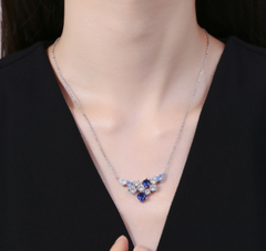 Exaggerated Gemstone Flower Long Necklace for Women