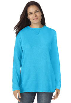 Woman Within Womens Plus Size Waffle Thermal Sweatshirt - 4X Paradise Blue