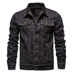 Men's Casual Blue Denim Jacket with Lapel Design