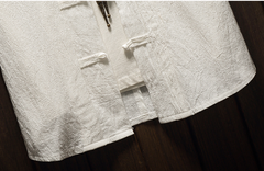 Embroidered Crane Short Sleeve Shirt with Frog Buttons