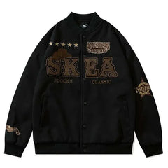 Retro Letter Embroidery Bomber Jacket for Men and Women