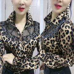 Lace Chiffon Summer Blouse with Printed Button Panel