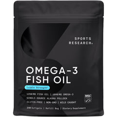 Sports Research Triple Strength Omega 3 Fish Oil - Burpless Fish Oil Supplement w/EPA & DHA Fatty Acids from Wild Alaskan Pollock - Heart Brain & Immune Support for Men & Women - 1250 mg 240 ct