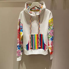Stylish Women's Printed Waffle Sleeve Sweatshirt