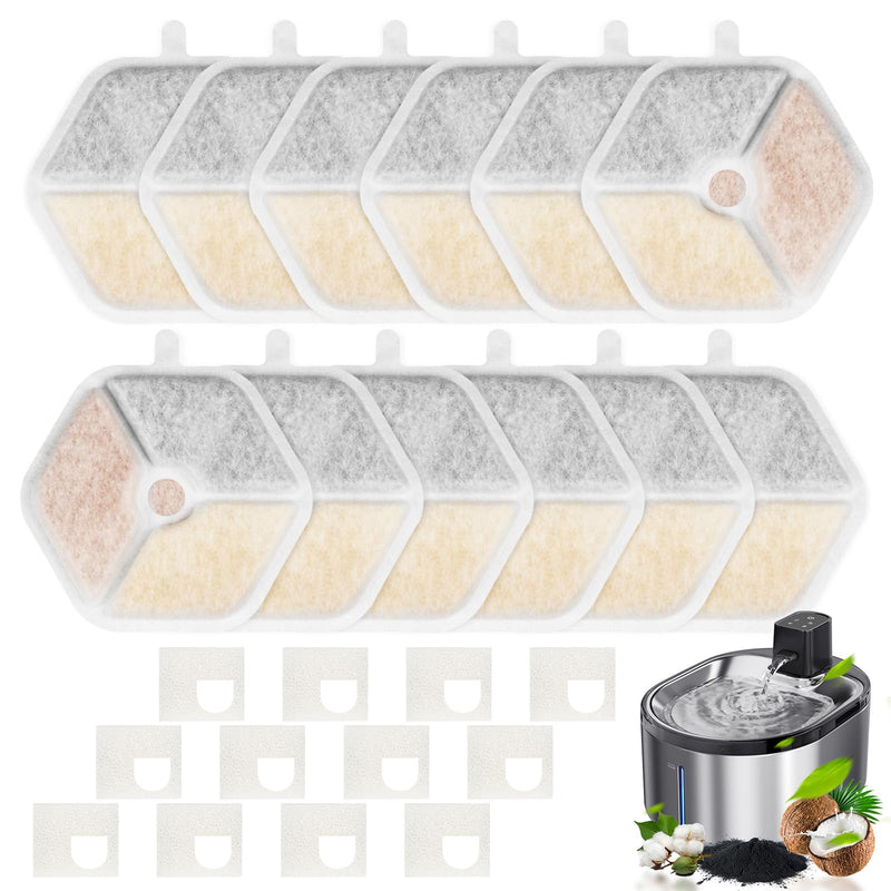 12+12 Filter & Sponges for Smartoo 152oz/4.5L Wireless Cat Water Fountain Quadruple Filtration Cat Fountain Filter Replacement for Smartoo Replacement Filters