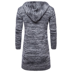 Men's Oversized Black Hooded Knitted Cardigan Sweater