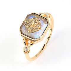 S925 Silver Plated K Gold Gray Blue Labradorite Ring