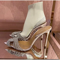 Pointed Crystal Clear High Heel Fashion Sandals for Women