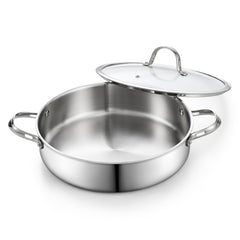 Cooks Standard 5.5-Quart Multi-Ply Clad Stainless Steel Deep Sauté Pan 12-inch Frying Pan Large Skillet with Lid Chef Induction Cookware Stay-Cool Handle