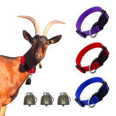 TESEGOO 3 Pack Cow Horse Sheep Anti-Lost Bronze Bell Adjustable Nylon Goat Collar with Bells Set for Cow Goat and Small Farm Animal Pet