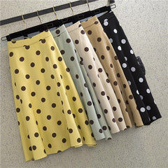 Mid-Length High-Waisted Polka Dot A-Line Skirt