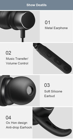 Magnetic Stereo Wireless Bluetooth Neckband Earphones