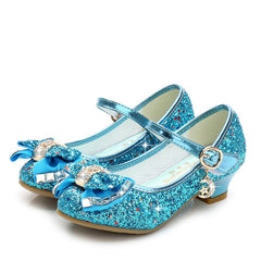 Girls' Casual Glitter High Heel Leather Shoes with Bow