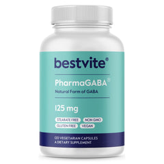 BESTVITE PharmaGABA (120 Veggie Caps) - Natural GABA Supplement - No Stearates - Vegan - Non GMO - Gluten Free
