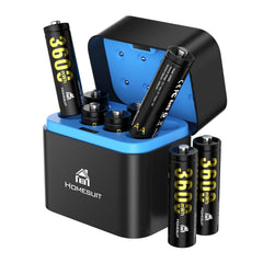 Homesuit Rechargeable Lithium AA Batteries 8-Pack with Fast Charger 3600mWh High Capacity Lithium Batteries AA 1.5V Constant Output Double A Batteries 2000+ Cycles AA Lithium Batteries Rechargeable